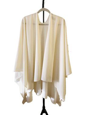 Saks Fifth Avenue Poncho Wool Blend Cape Open Front Cream White USA One Size